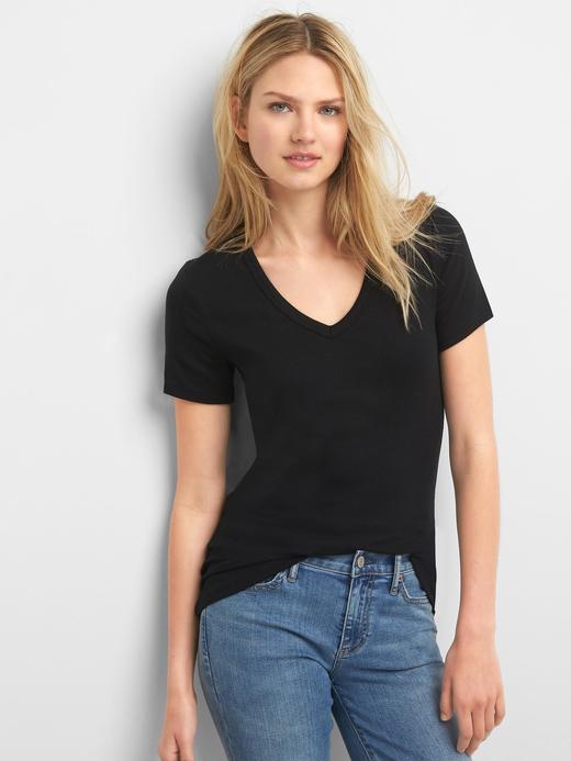 Kadınn Siyah Modern V Yaka T-Shirt