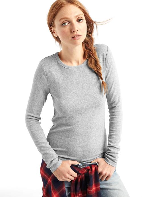 Kadın Gri Uzun Kollu Sıfır Yaka T-Shirt