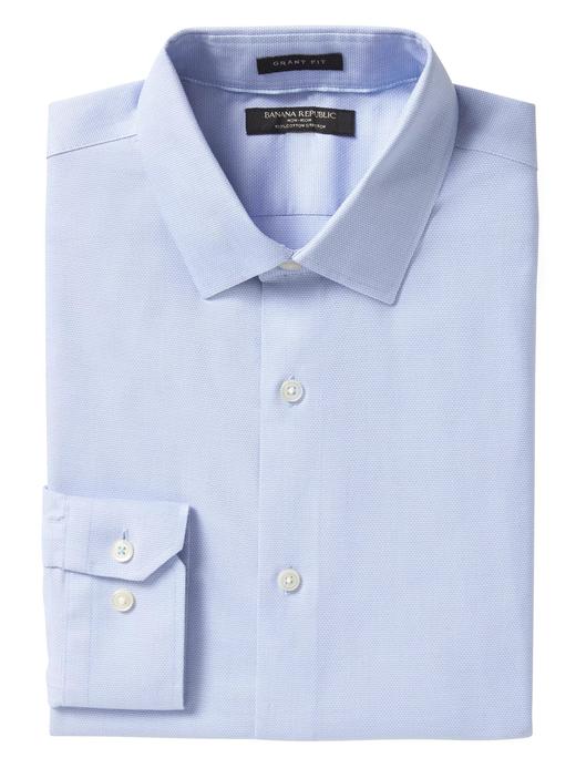 Erkek Mavi Grant Slim-Fit Ütü Gerektirmeyen Streç Gömlek