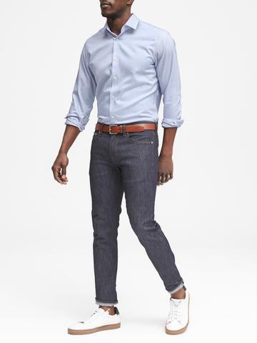 Erkek Mavi Camden Standard-Fit Streçsiz Ütü Gerektirmeyen Gömlek