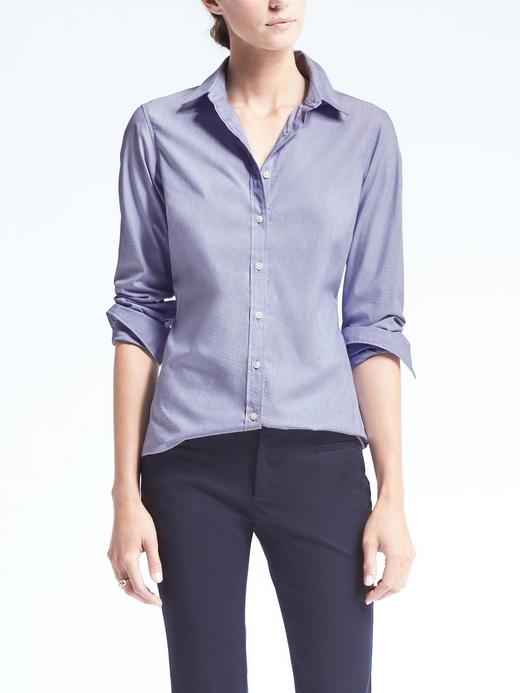 Kadın Mavi Riley Tailored-Fit Streçli Gömlek