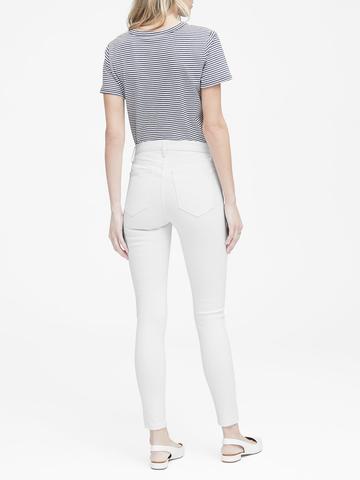 Kadın beyaz Yüksek Belli Skinny-Fit Düğmeli Beyaz Jean Pantolon