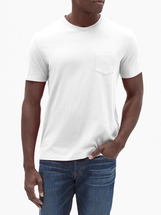 Erkek Beyaz Bisiklet Yaka Cepli T-Shirt