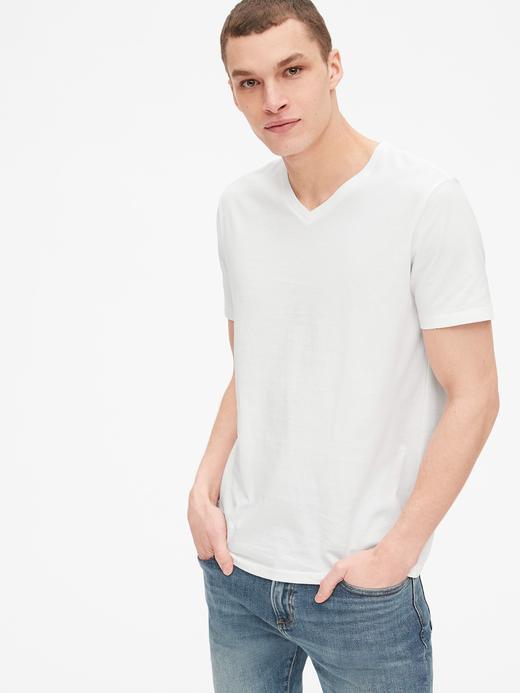Erkek Beyaz V Yaka T-Shirt