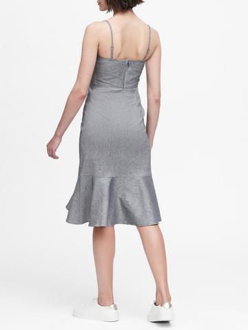 Kadın lacivert Keten-Pamuklu Midi Elbise