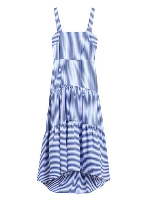 Kadın Mavi Çizgili Poplin Maxi Elbise