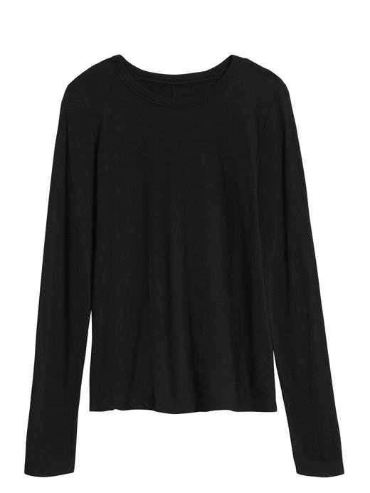Kadın Siyah Pamuk-Modal Karışımlı Uzun Kollu T-Shirt