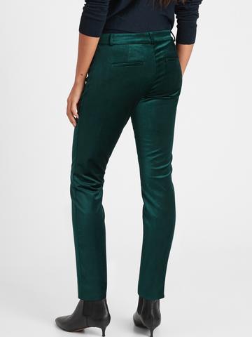Kadın Yeşil Mid-Rise Skinny Kadife Pantolon