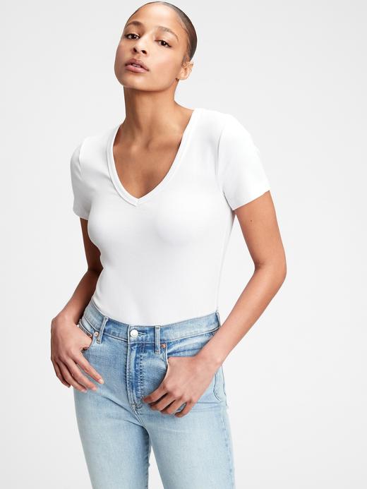 Kadın beyaz Modern V Yaka T-Shirt