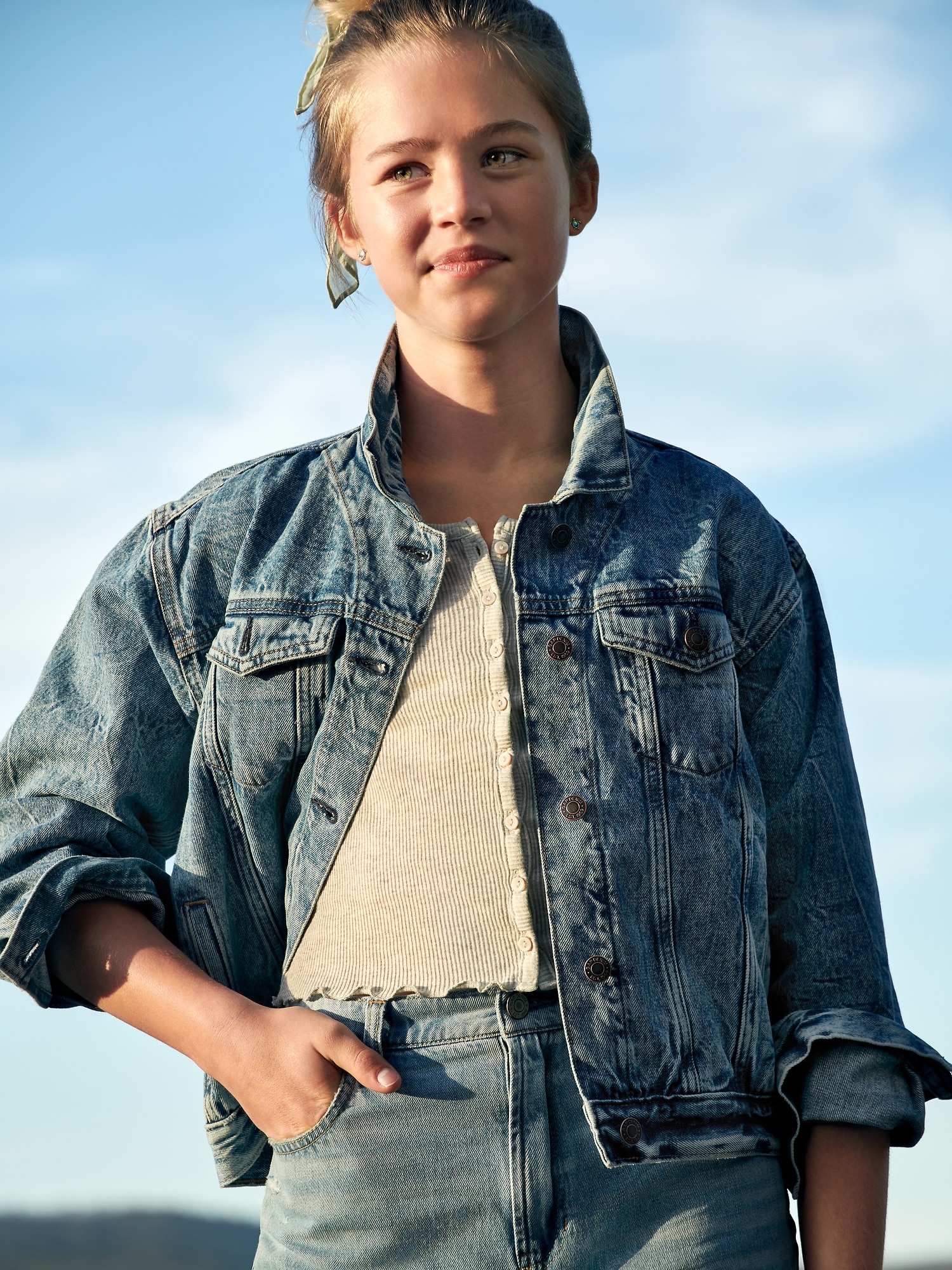 Gap Genç Kız | Teen Oversize Denim Ceket. 4
