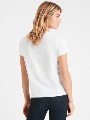 Kadın beyaz SUPIMA® Yuvarlak Yaka T-Shirt