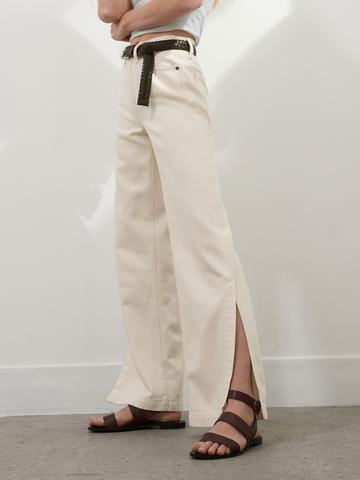 Kadın Bej High-Rise Wide-Leg Jean Pantolon