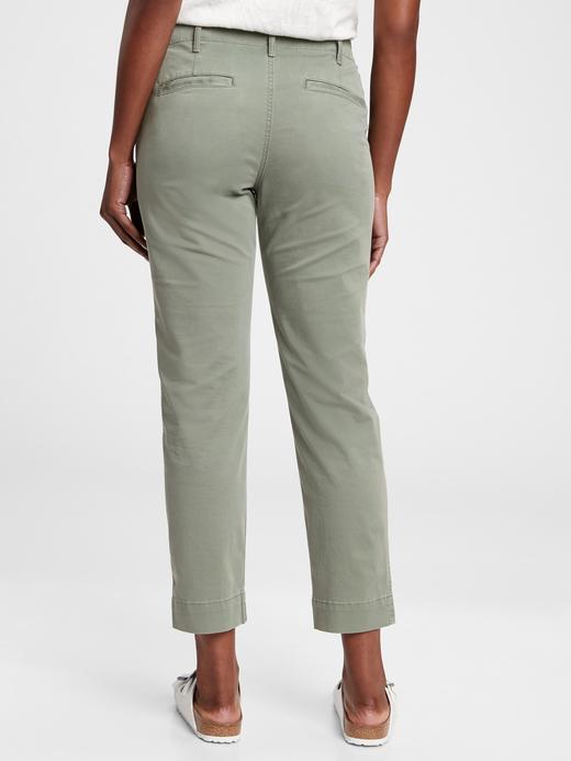 Kadın Yeşil High Rise Straight Fit Khaki Pantolon