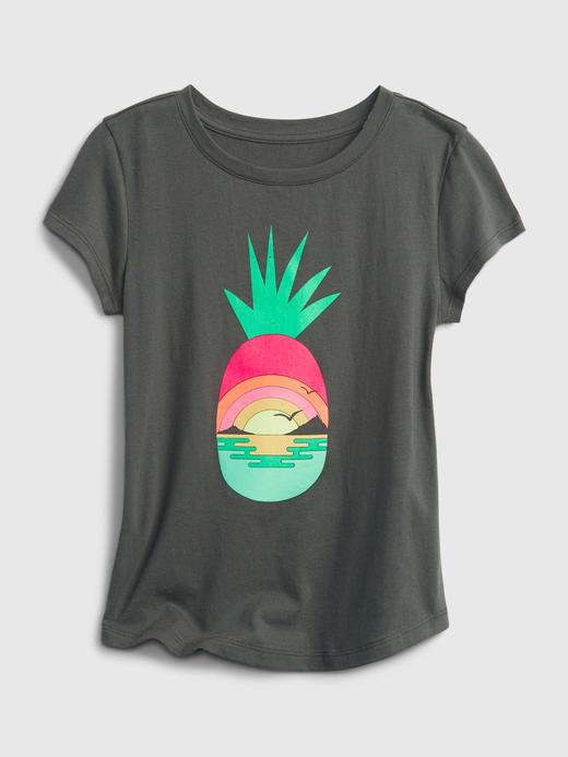 Kız Çocuk Gri Organik Grafik T-Shirt