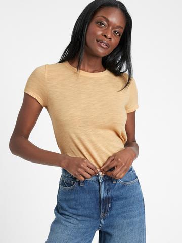 Kadın Sarı Yuvarlak Yakalı Kısa Kollu T-Shirt