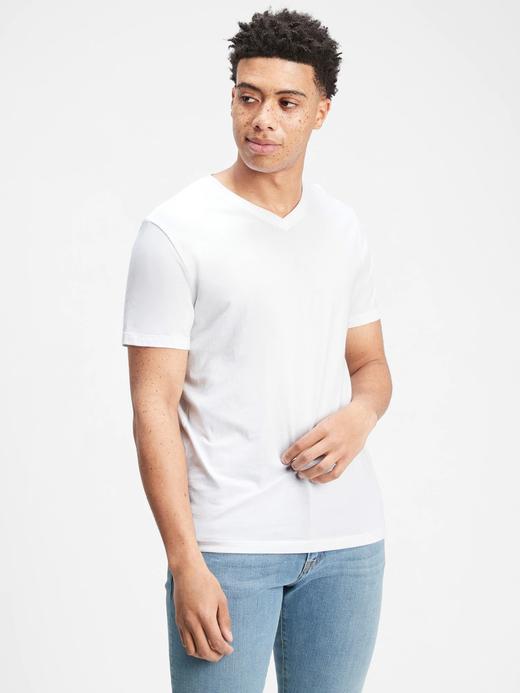 Erkek beyaz Classic V-Yaka T-Shirt