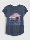 Kız Çocuk Lacivert Organik Pamuklu Grafik Desenli T-Shirt