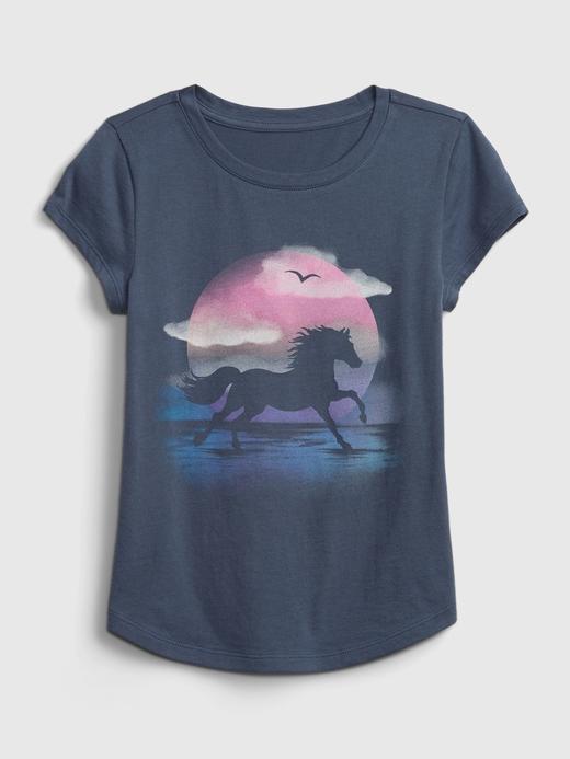 Kız Çocuk Lacivert Organik Pamuklu Grafik Desenli T-Shirt
