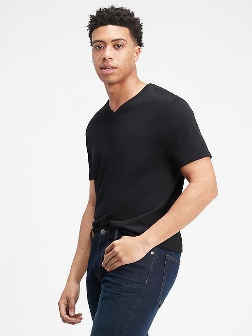 Erkek siyah Classic V-Yaka T-Shirt