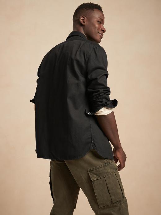 Erkek Siyah Standard-Fit Chambray Gömlek