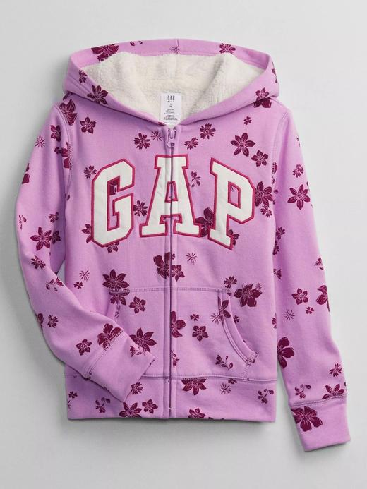 Kız Çocuk Mor Gap Logo Kapüşonlu Sherpa Sweatshirt