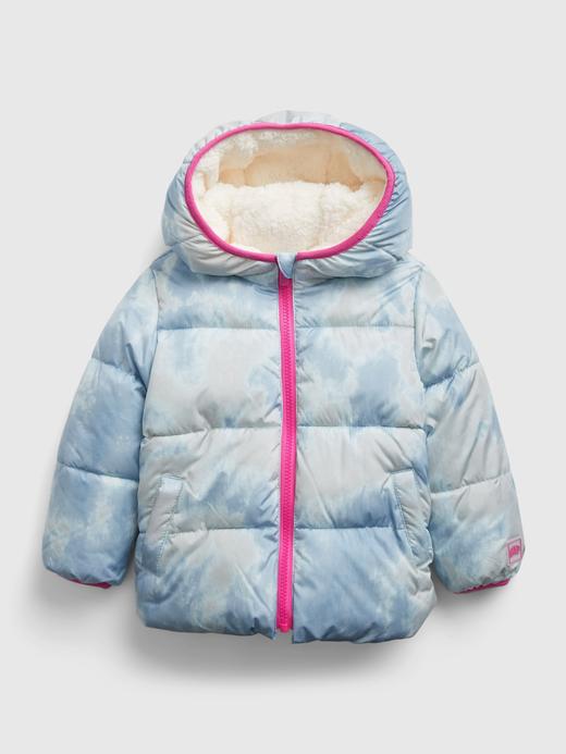 Kız Bebek Mavi Reversible Sherpa ColdControl Puffer Şişme Mont