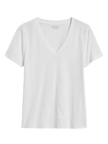 Kadın Beyaz SUPIMA® V Yaka T-Shirt