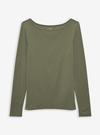 Kadın Yeşil Uzun Kollu Kayık Yaka T-Shirt