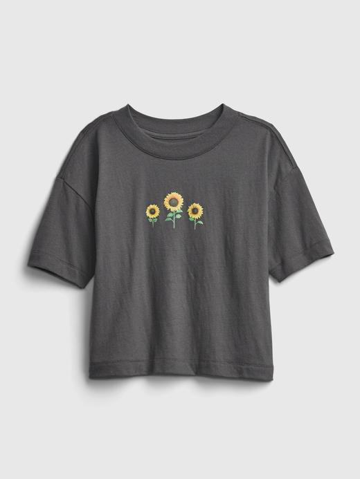 Kız Çocuk Siyah Grafik Desenli Organik Pamuk T-Shirt