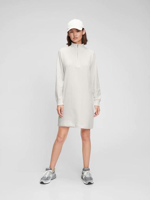 Kadın Beyaz Çeyrek Fermuarlı Sweatshirt Elbise