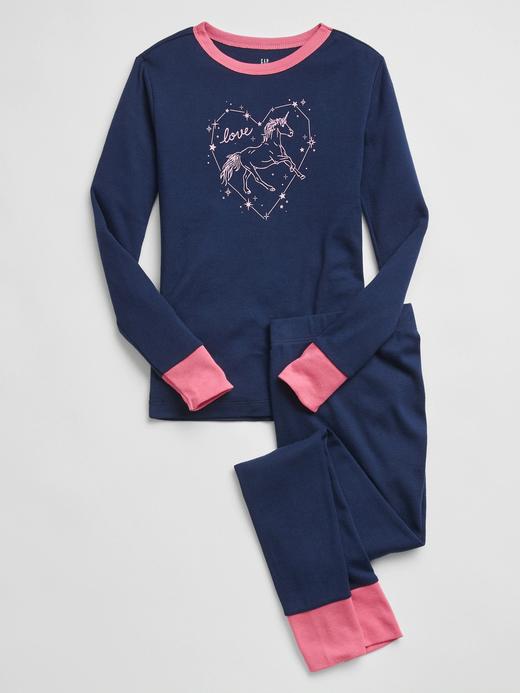 Kız Çocuk Lacivert %100 Organik Pamuk Unicorn Pijama Seti
