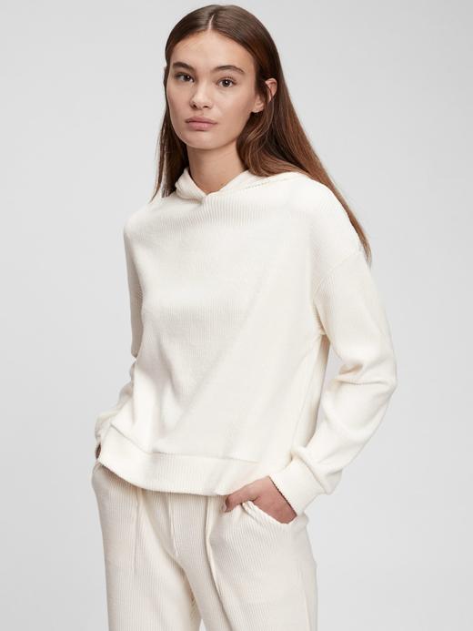 Kadın Beyaz Cozy Fitilli Kapüşonlu Sweatshirt