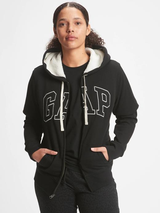 Kadın Siyah Gap Logo Sherpa Astarlı Fermuarlı Sweatshirt