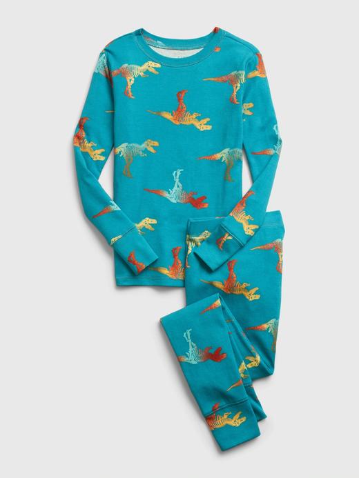 Erkek Çocuk Mavi 100% Organik Pamuk Dinazor Baskılı Pijama Seti
