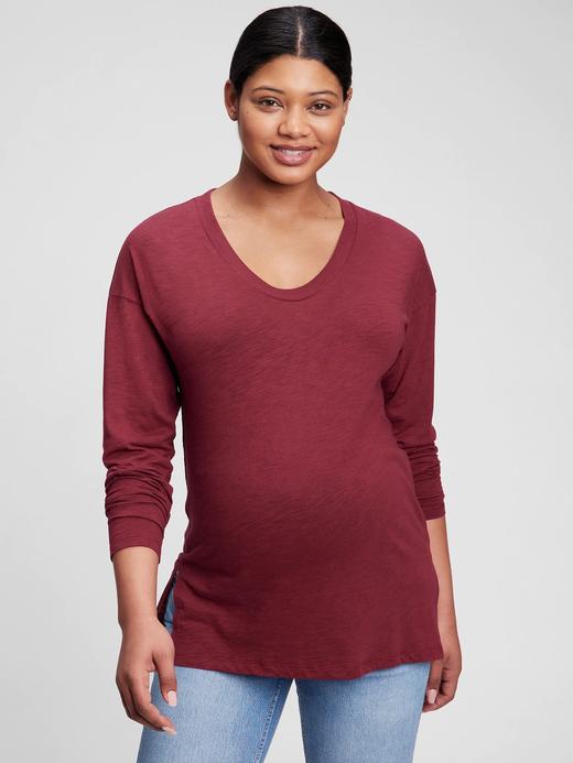 Kadın Kırmızı Maternity Yuvarlak Yaka T-Shirt
