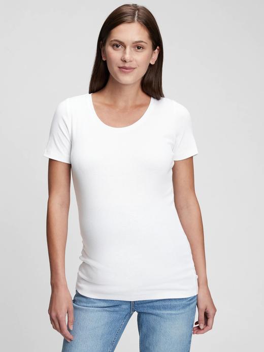Kadın Beyaz Maternity Modern Bisiklet Yaka T-Shirt