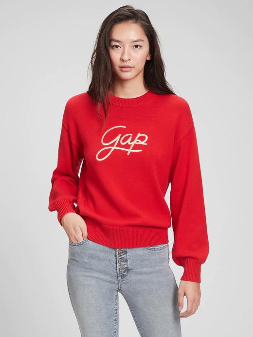 Kadın Kırmızı Gap Logo İşlemeli Kazak