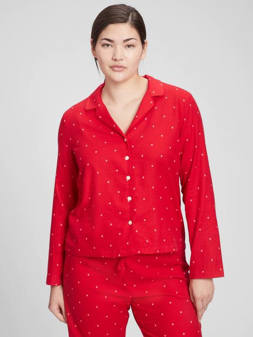 Kadın Kırmızı Flannel Düğmeli Pijama Üstü