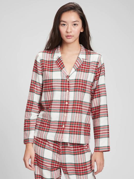 Kadın Kırmızı Ekoseli Flannel Düğmeli Pijama Üstü
