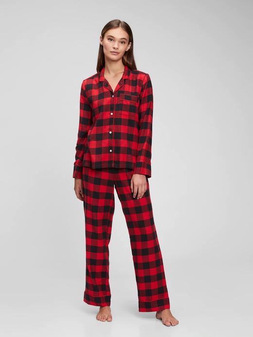 Kadın Kırmızı Ekoseli Flannel Pijama Seti