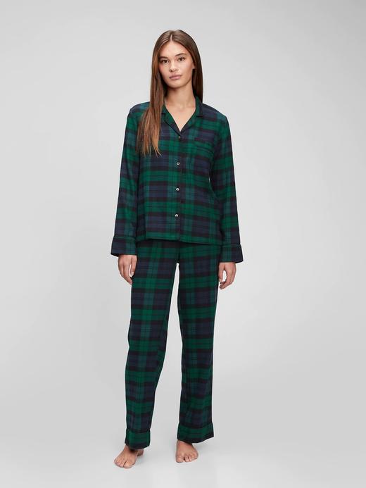 Kadın Yeşil Ekoseli Flannel Pijama Seti