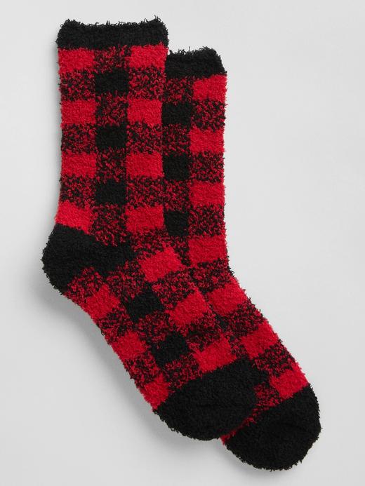 Kadın Kırmızı Ekoseli Grafik Baskılı Cozy Çorap