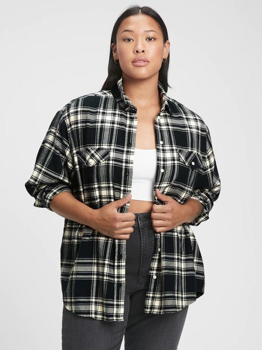 Kadın Siyah Oversized Flannel Gömlek