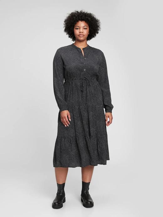 Kadın Siyah LENZING™ ECOVERO™ Katmanlı Midi Elbise