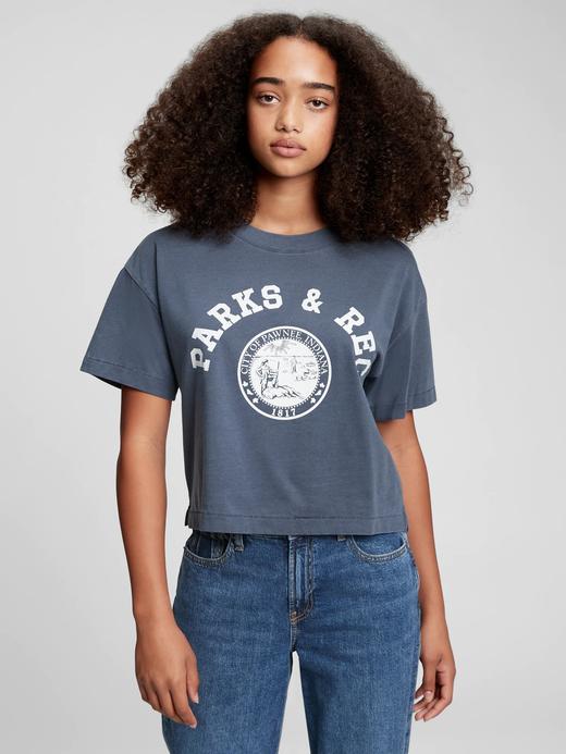 Genç Kız Lacivert Grafik Baskılı Crop T-Shirt