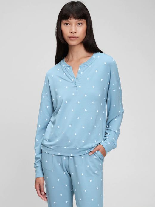 Kadın Mavi LENZING™ Super Soft Henley Pijama Üstü