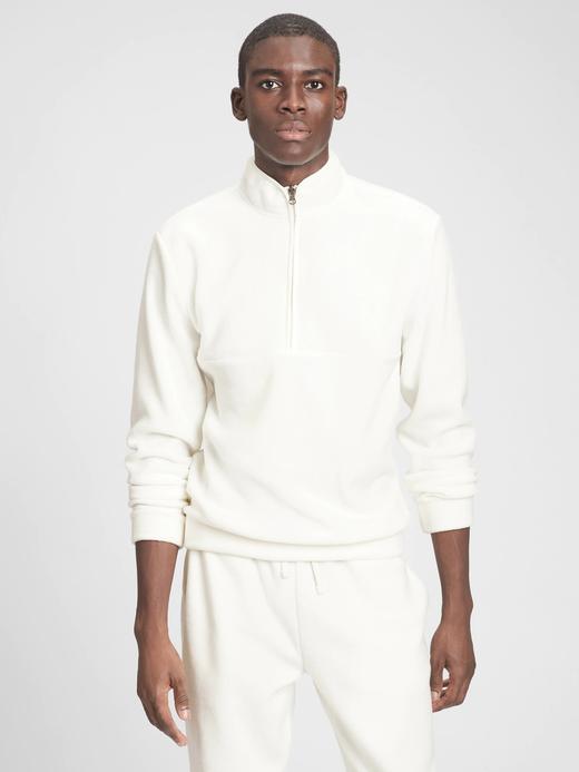 Erkek Beyaz GapFit Fleece Yarım Fermuarlı Sweatshirt