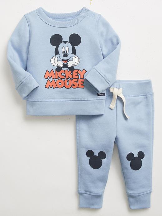Erkek Bebek Mavi Disney Mickey Mouse Grafik Baskılı Tulum Takım Set