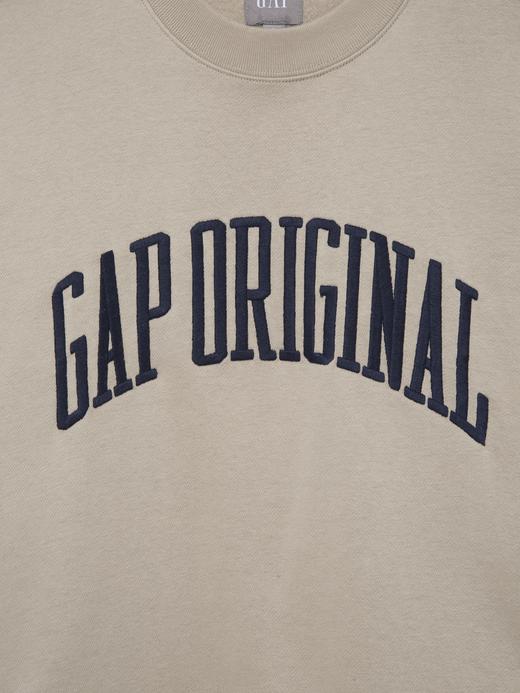 Erkek Bej Gap Original Logo Düz Yaka Sweatshirt