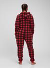 Kadın Kırmızı Ekoseli Polarlı Tek Parça Pijama Tulum